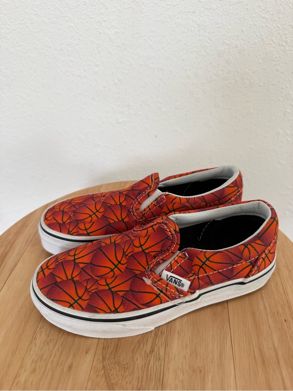 Vans NEW Kids Slip-On Shoes - Orange Basketball Print Size 12.5